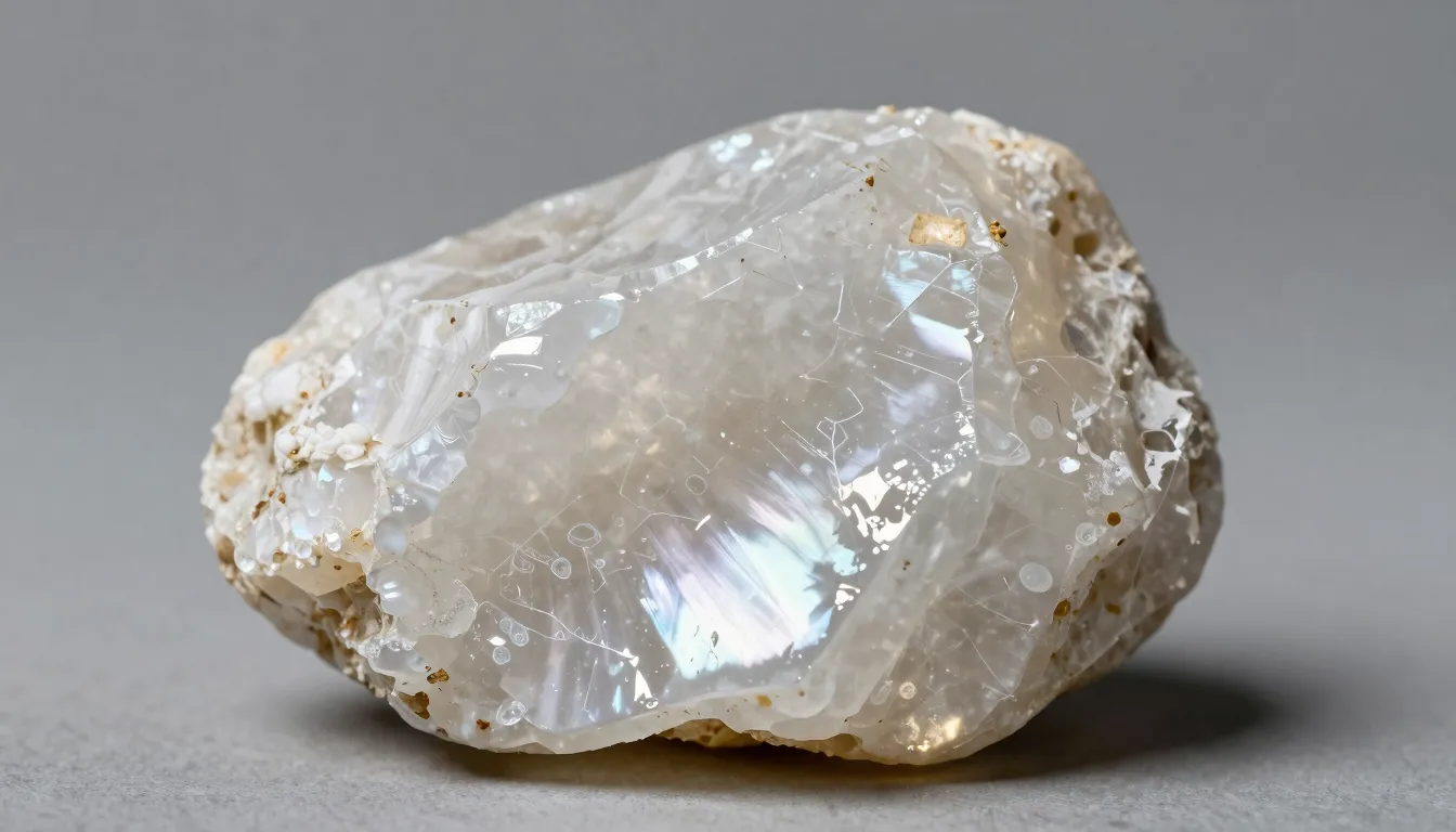 Raw selenite mineral stone with silky luster, white pearly t...