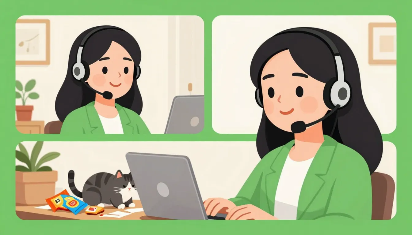 A funny digital art of a female call center worker at home, ...