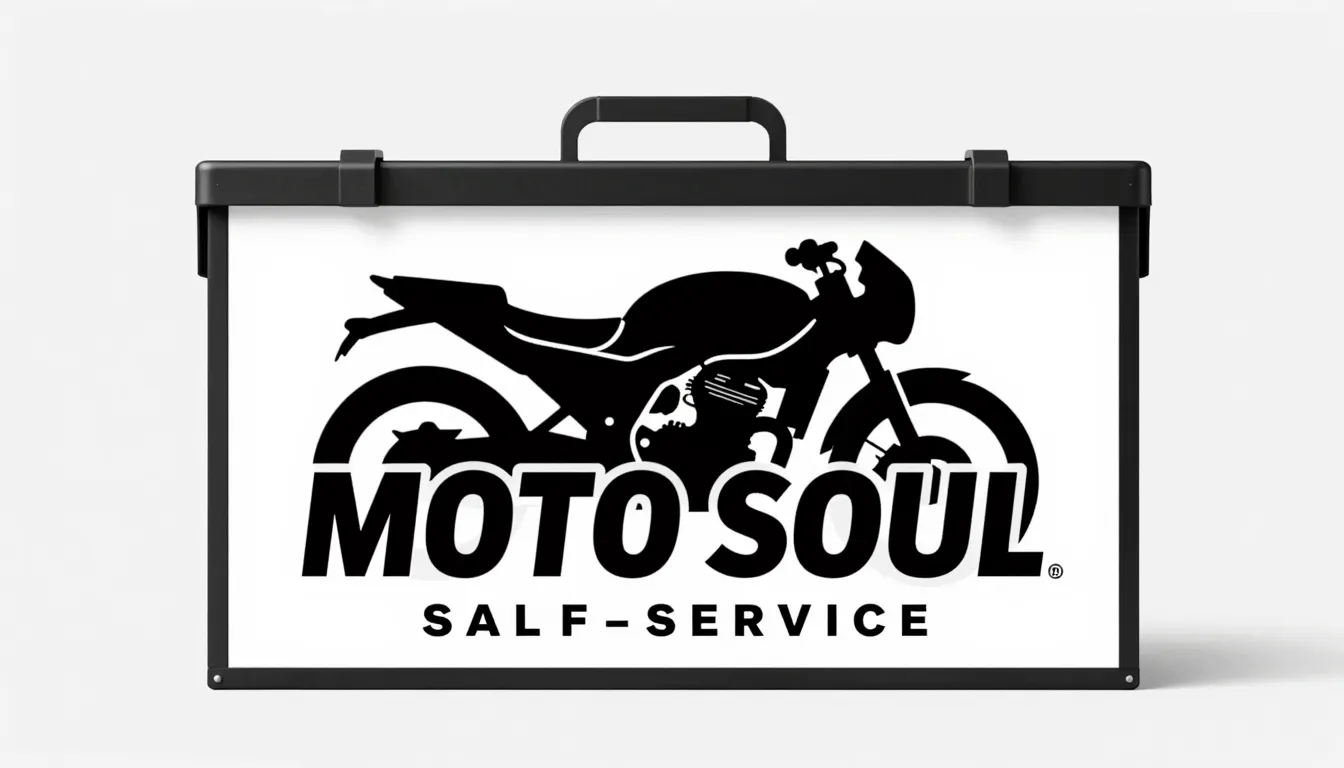 Modern logo for 'MOTO SOUL' self-service box, sleek motorcyc...
