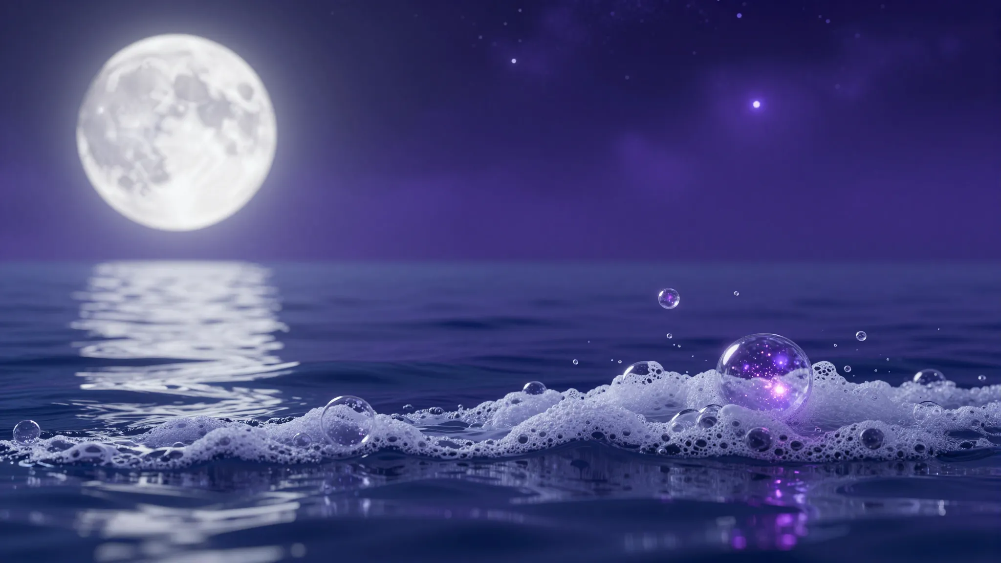 Hyper-realistic 3D render of a calm ocean surface reflecting...