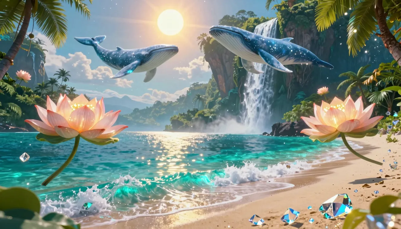 Cinematic video shot of a surreal tropical paradise. Crystal...