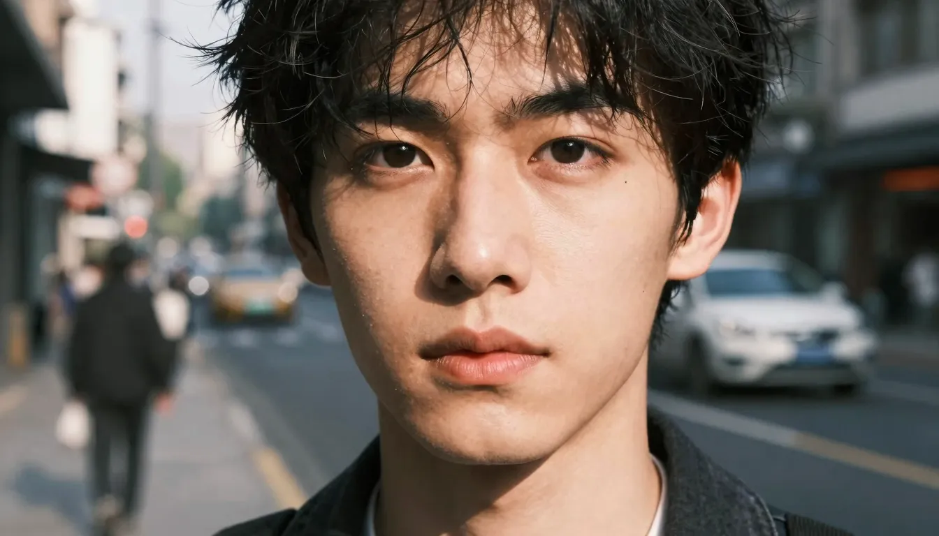 Hyper-realistic portrait of a person in a city street, natur...