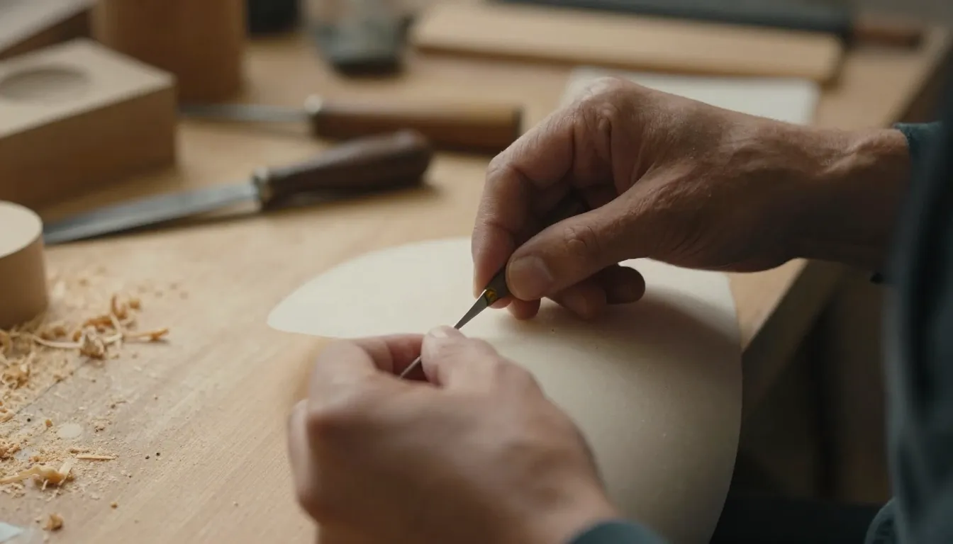 Close-up of artisan hands working on a high-quality handmade...
