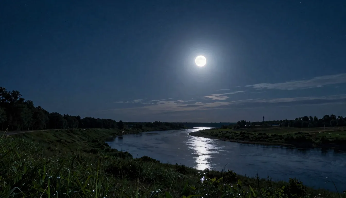 A breathtaking night landscape of a Russian field with a riv...