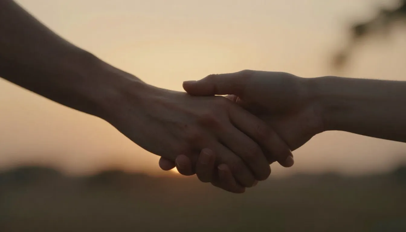Cinematic romantic shot, two hands gently intertwined, warm ...