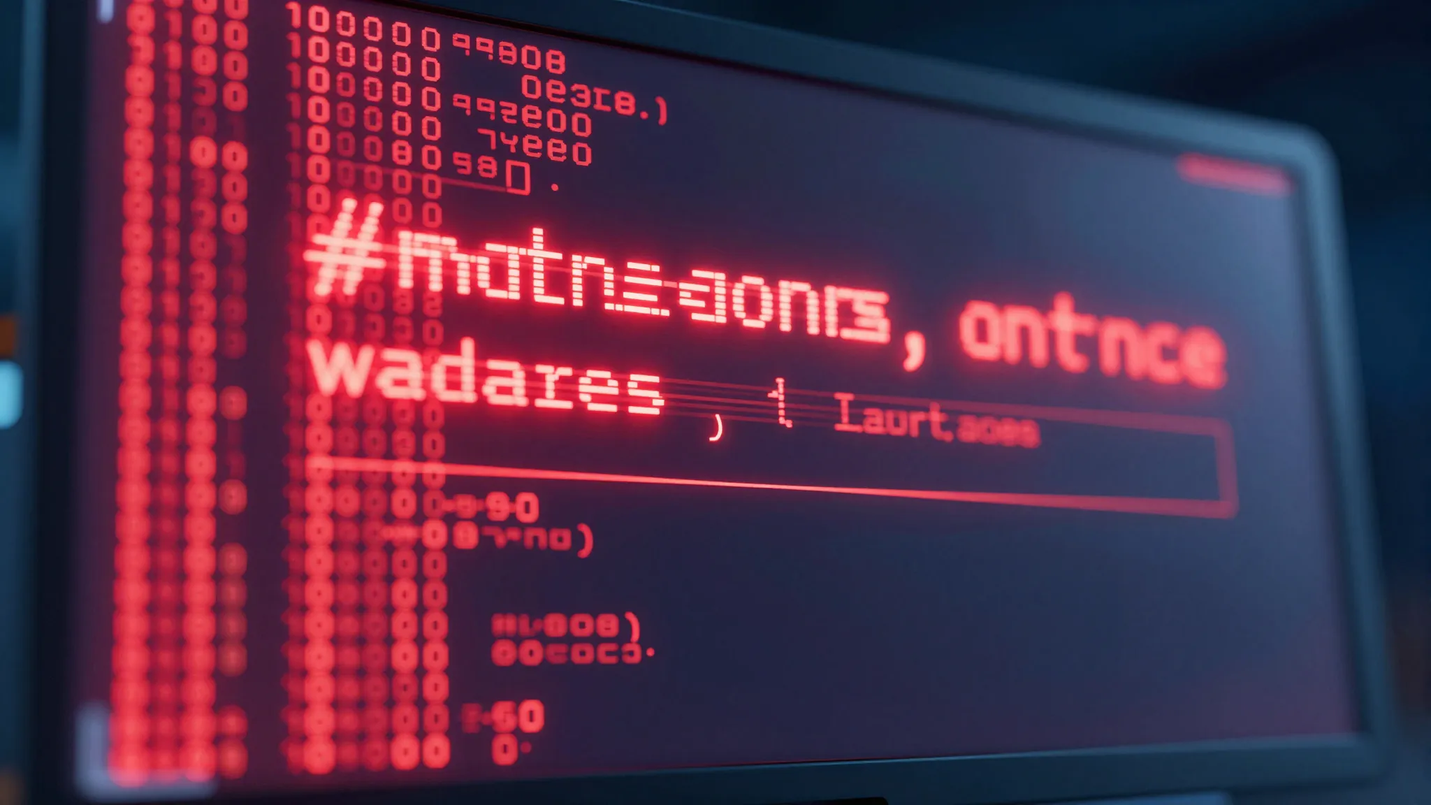 A futuristic computer screen showing a glowing red error mes...