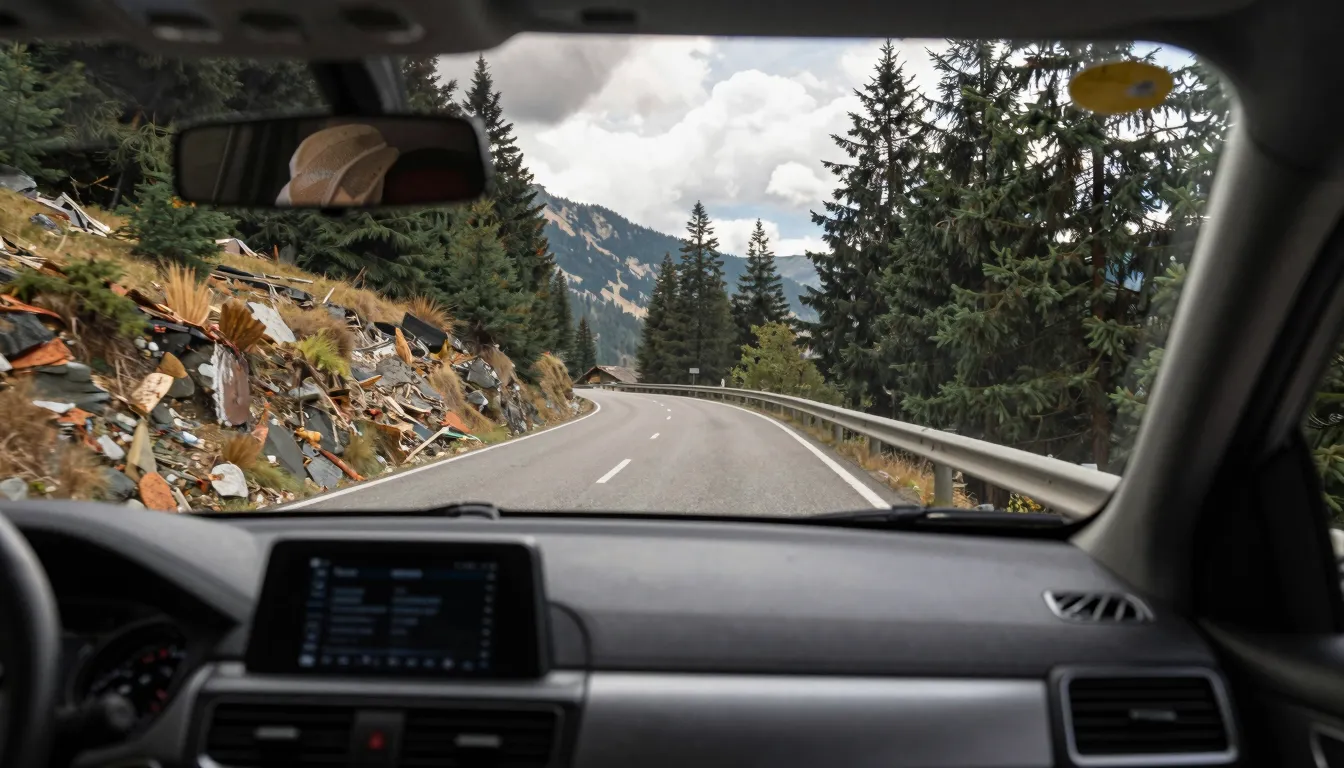 A cozy car interior view through the windshield showing a wi...