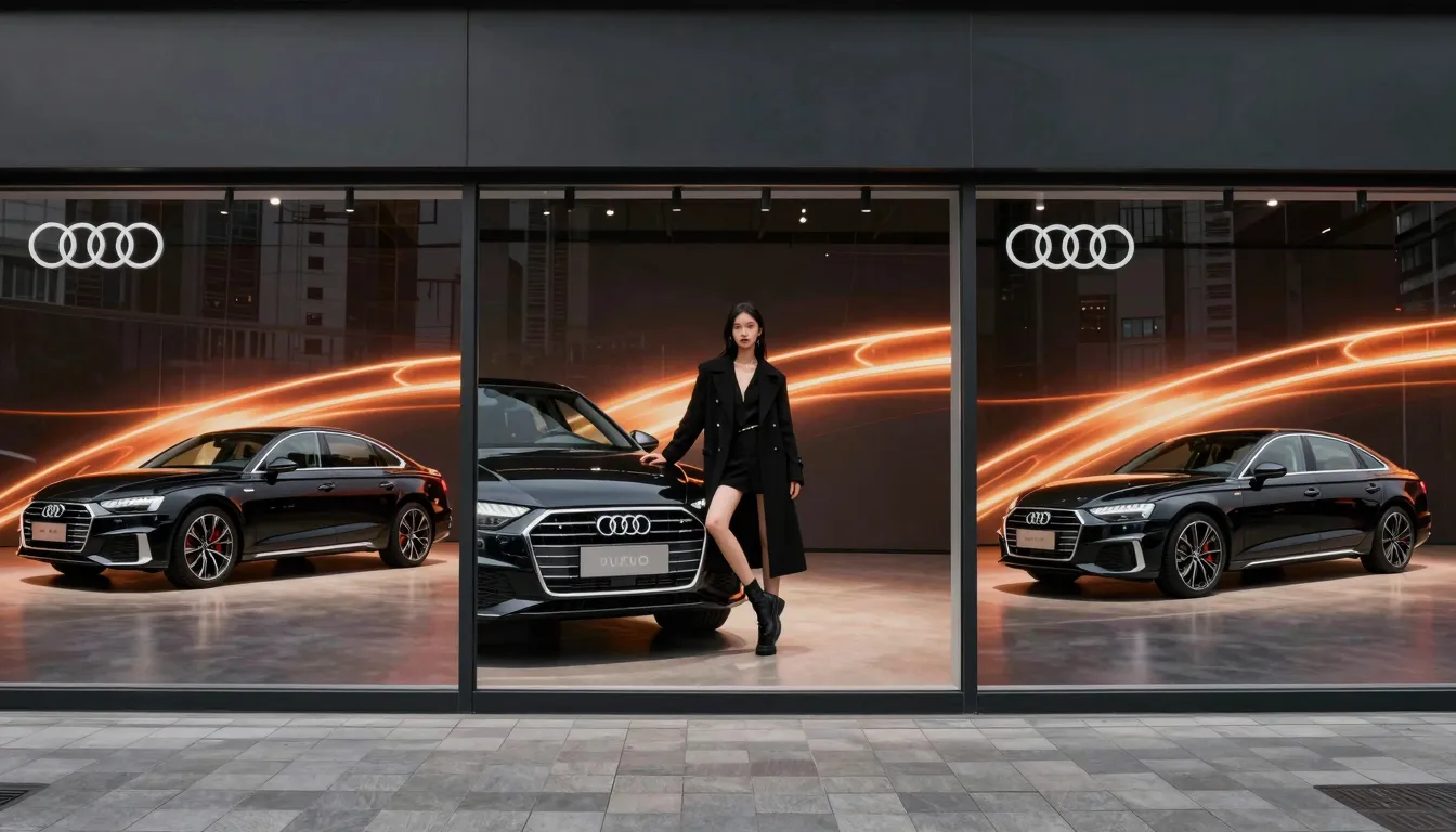 A professional triptych poster for three shop windows. Side ...