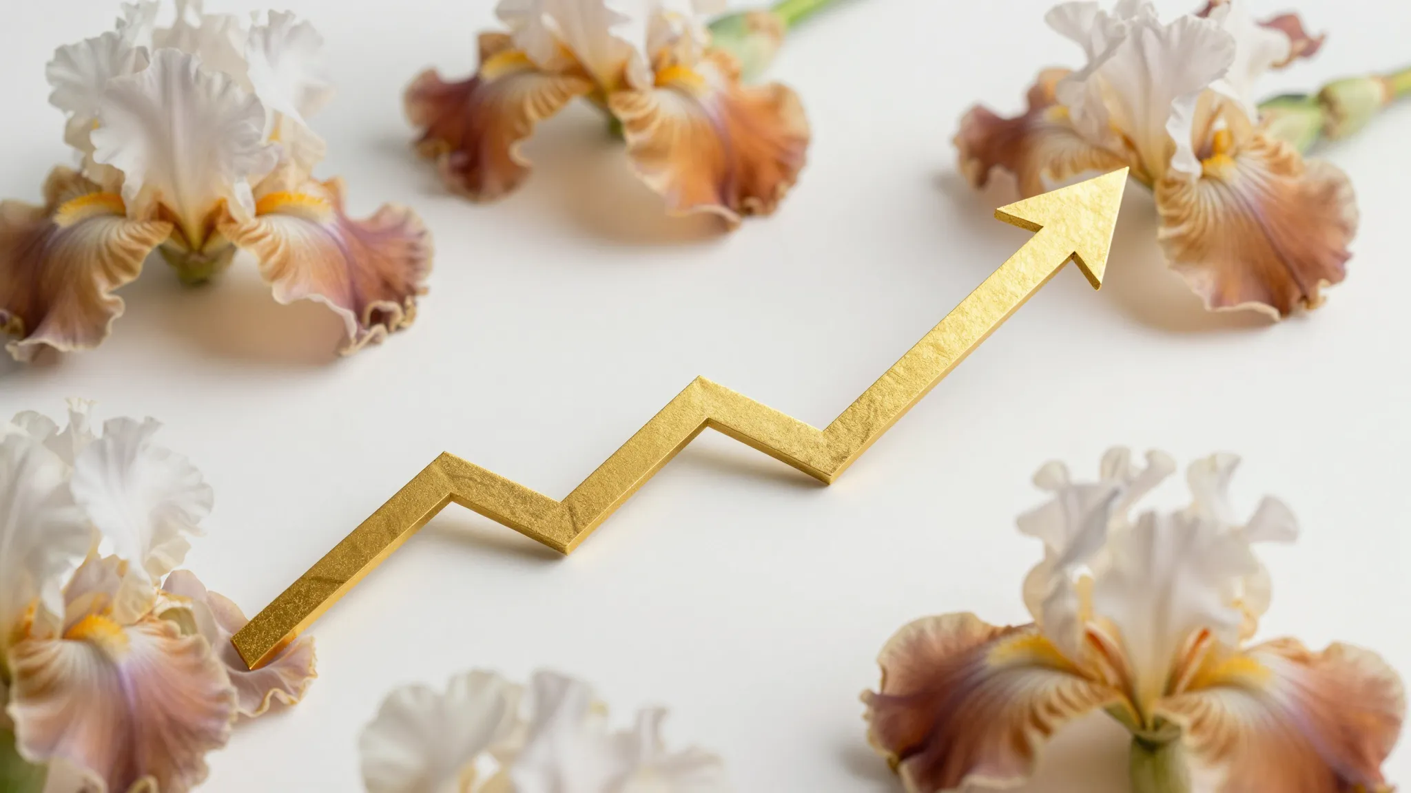 A professional marketing chart showing a rising golden arrow...