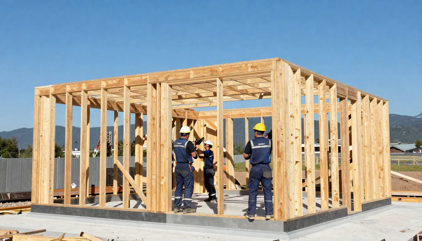 Professional construction team in modern uniforms working on...