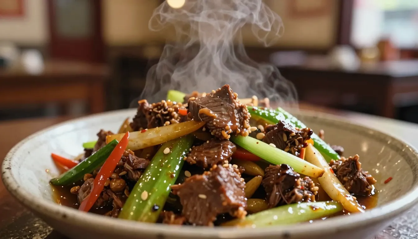 A close-up shot of a delicious traditional meat dish with ve...