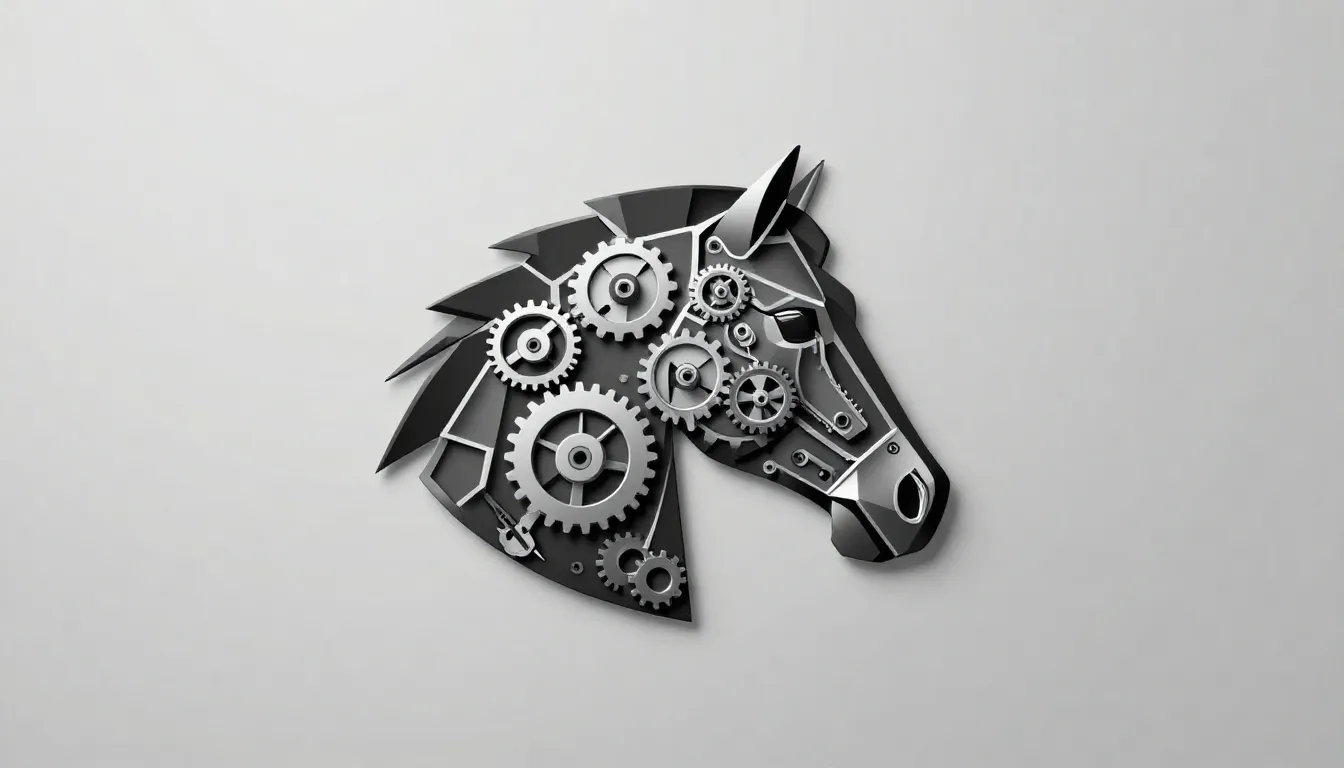Minimalist logo design of a horse head formed by geometric m...