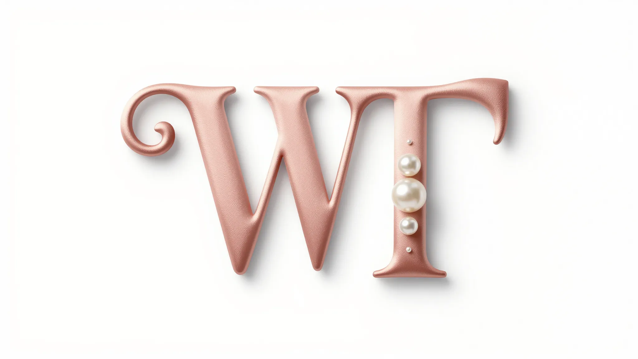 Sophisticated 'WT' logo with decorative flourishes, soft ros...