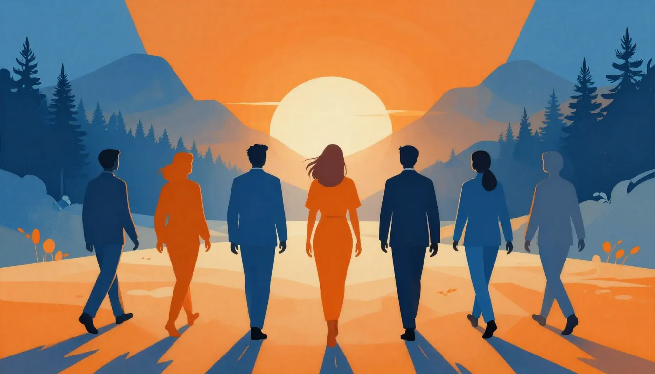 Abstract art representing unity and progress, bright orange ...