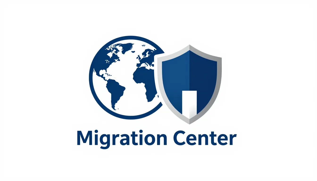 Minimalist logo design for a Migration Center, icon featurin...