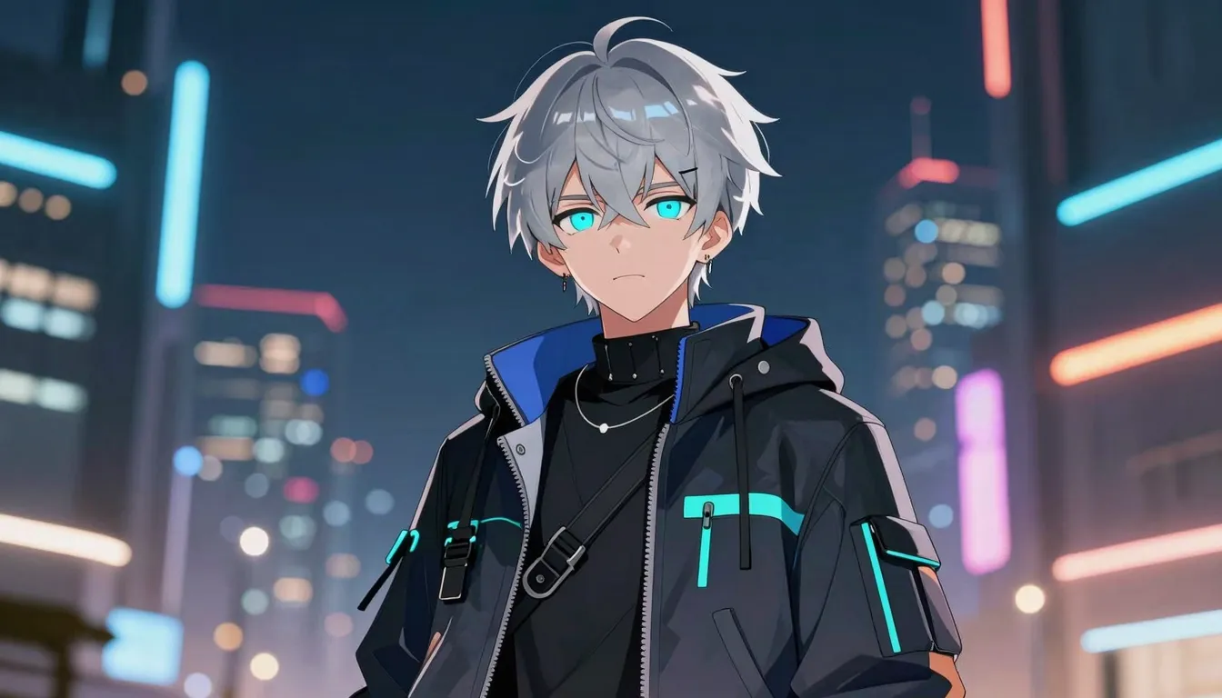 Anime avatar of a stylish young man with messy silver hair a...