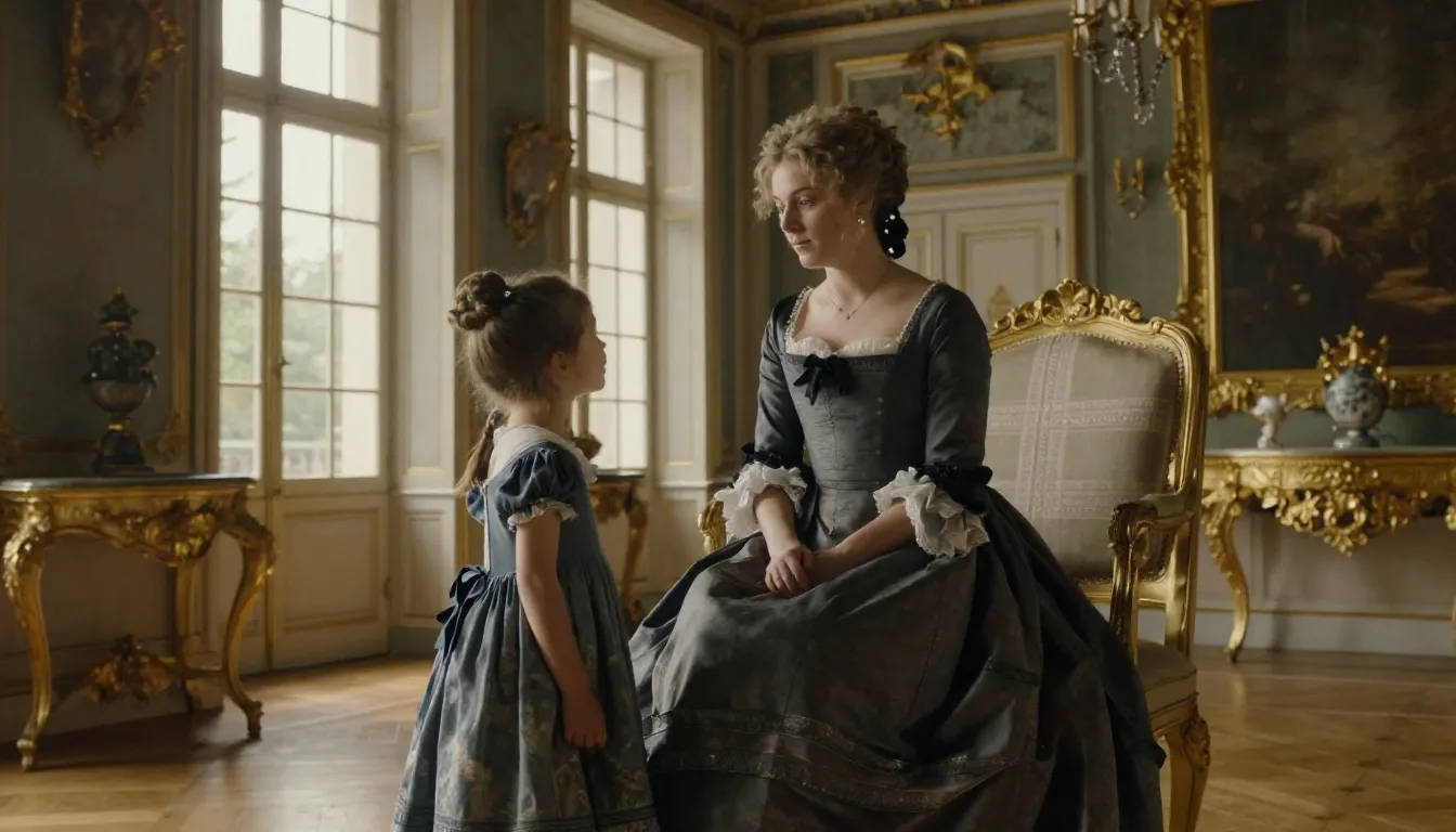 A lavish 18th-century French chateau interior, a beautiful w...