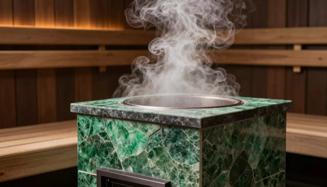 Luxury sauna stove Atmosphere L in green serpentine stone cl...