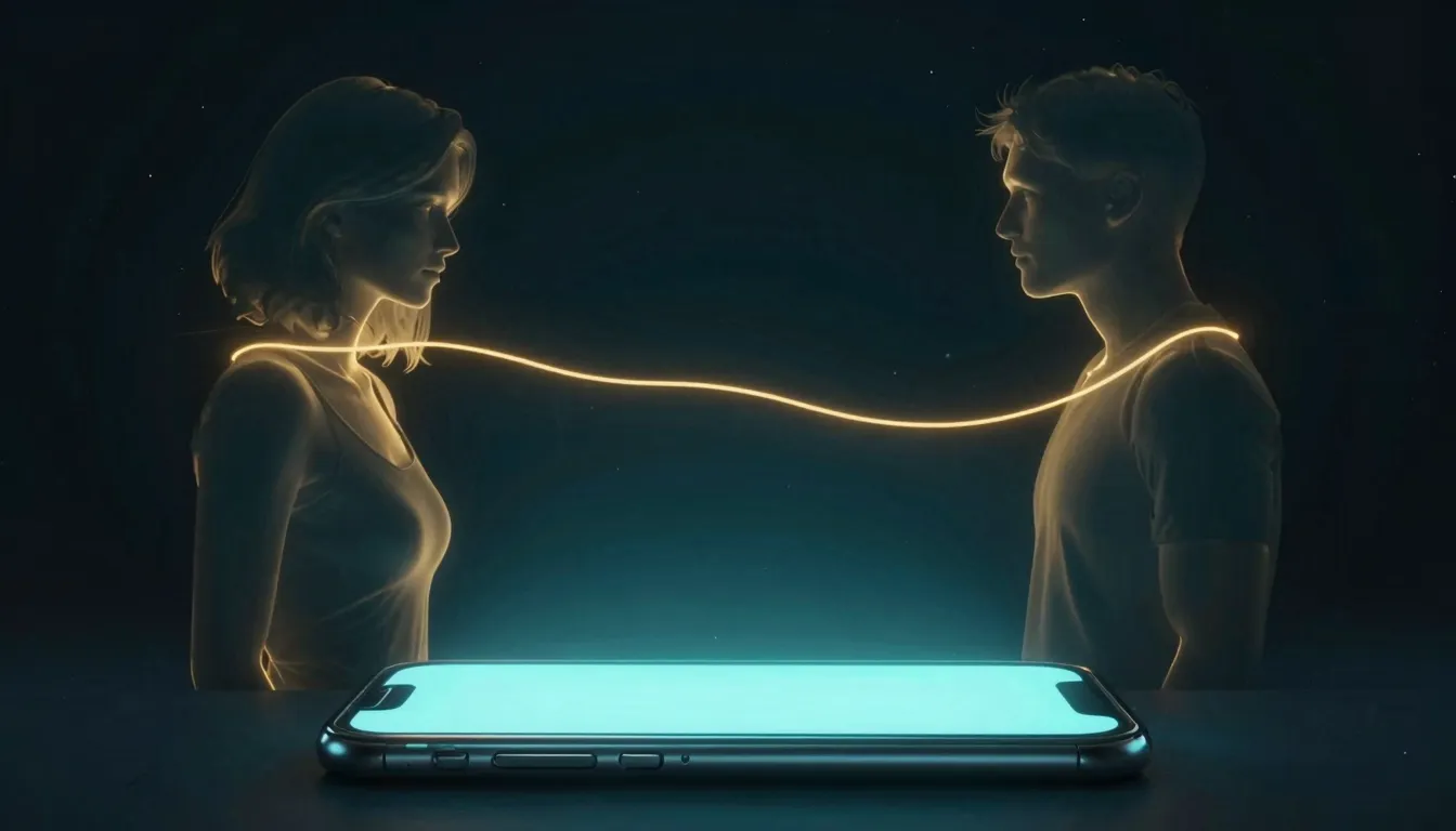 A digital art piece showing two glowing silhouettes of a man...
