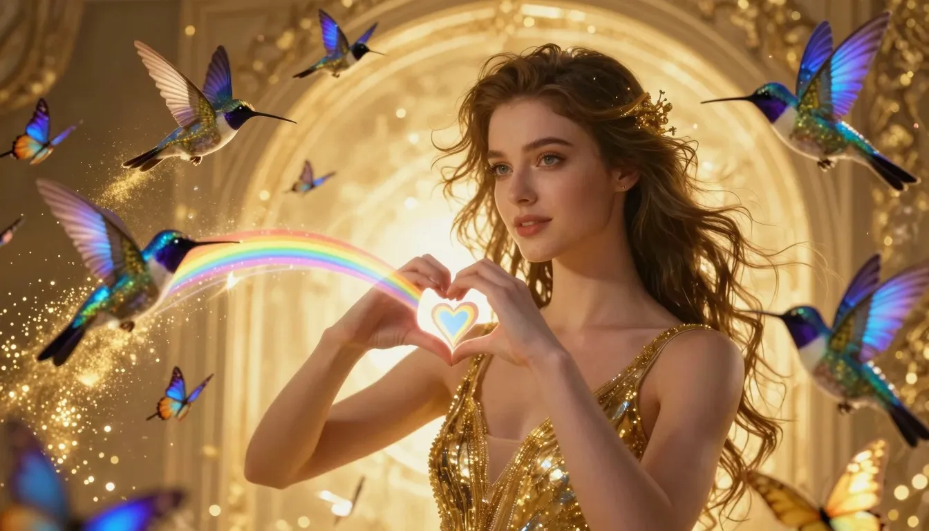 A beautiful young woman emerging from a portal of pure brill...