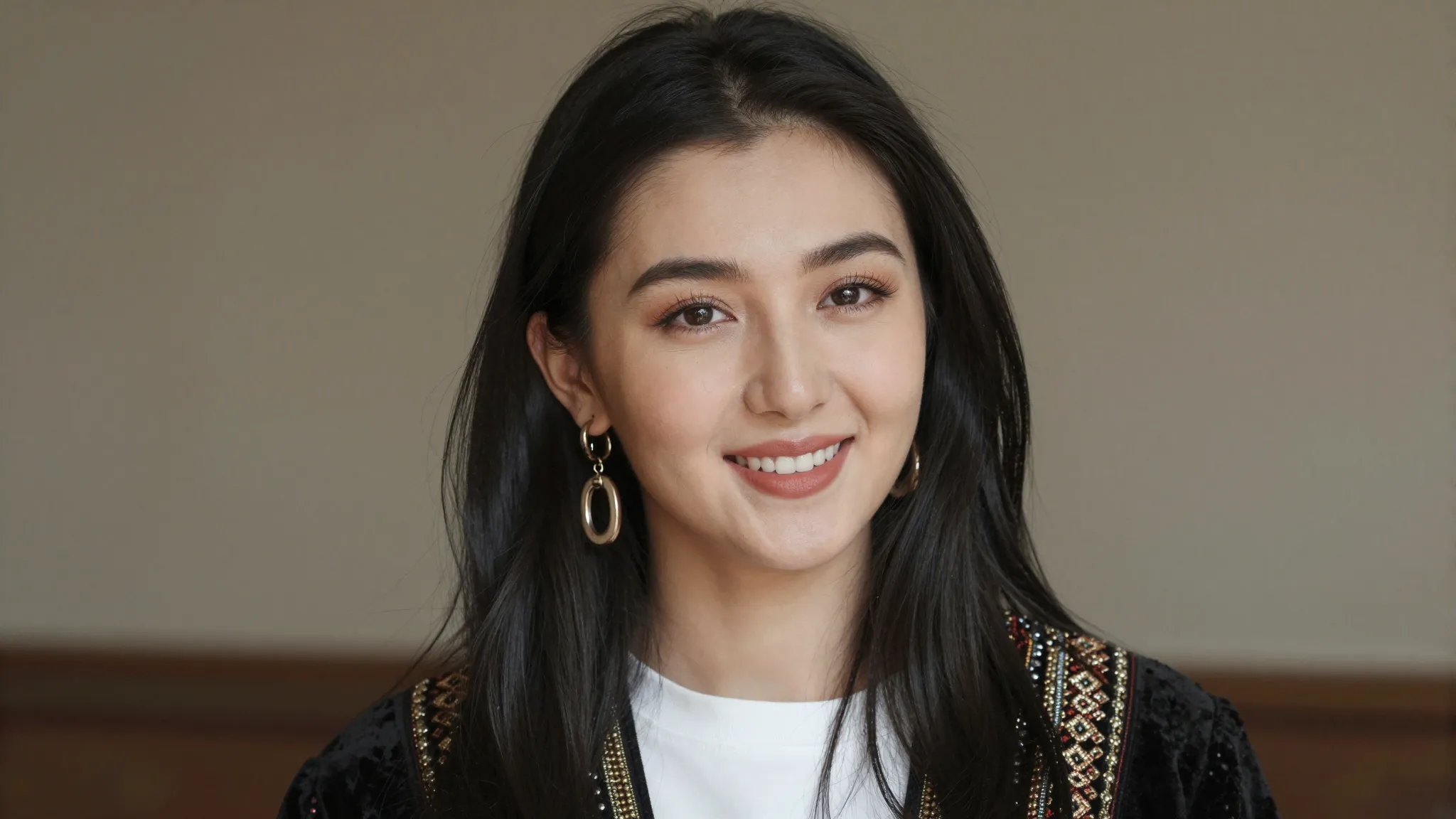 A beautiful Kyrgyz woman named Rakhat from Suzak, smiling br...