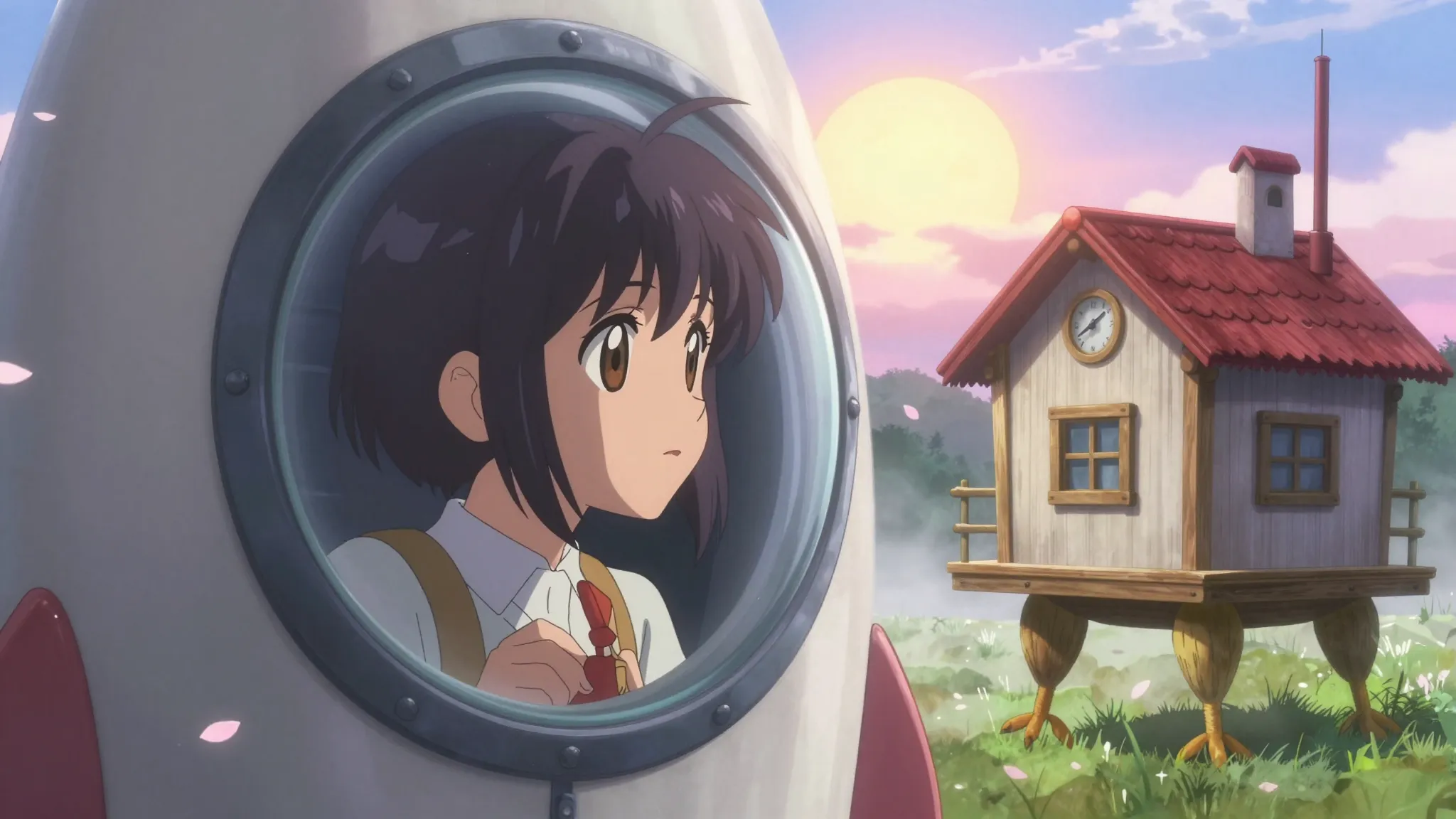 Detailed anime scene, close-up of Sakura-chan with shiny bla...