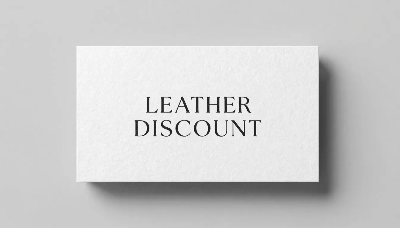 Business card design mockup for 'LEATHER DISCOUNT', minimali...