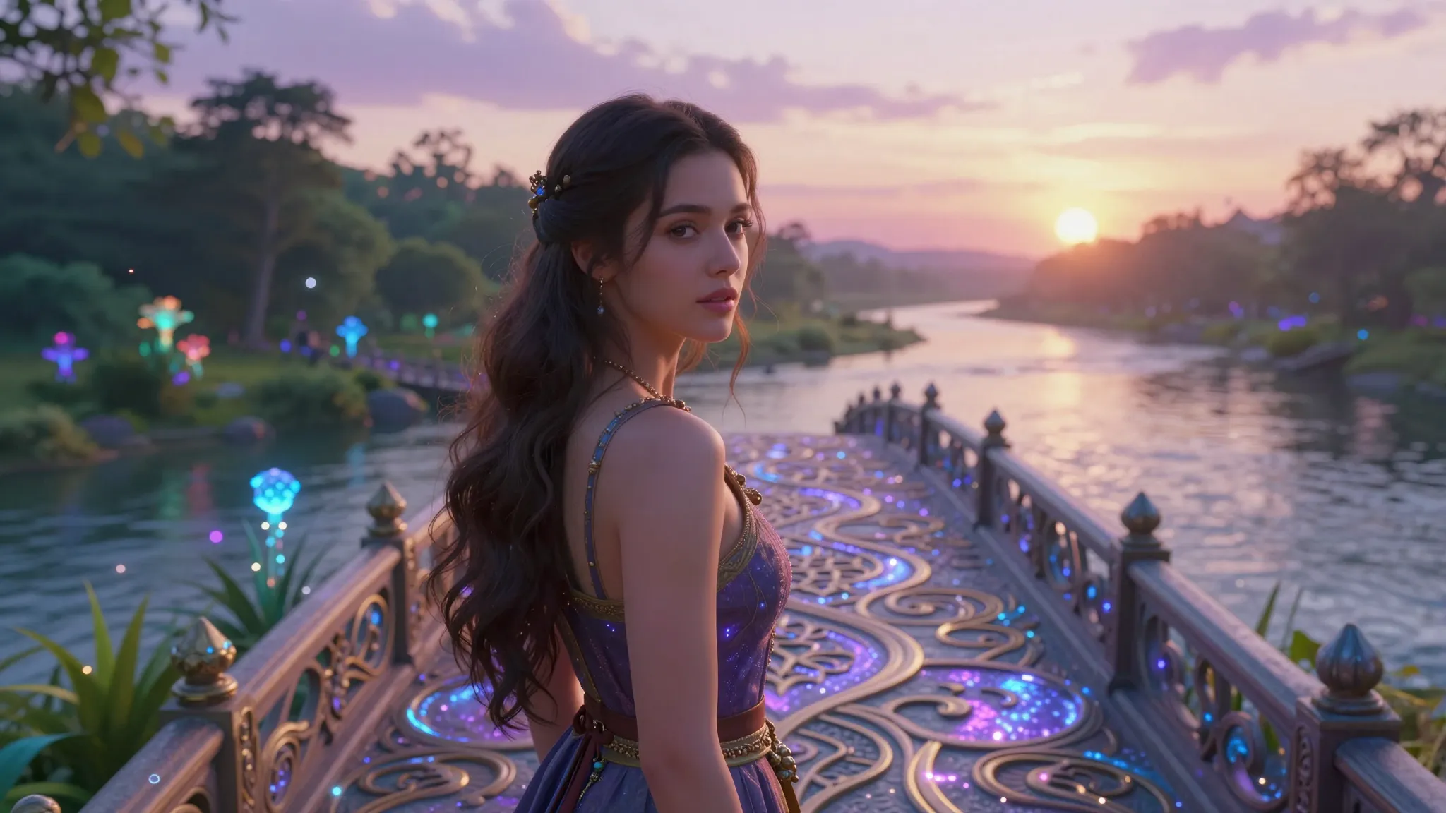 Close-up cinematic shot of a beautiful woman standing on an ...