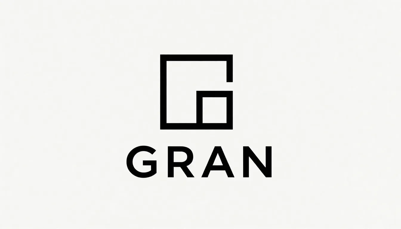 Minimalist logo design for a leather brand named GRAN, featu...