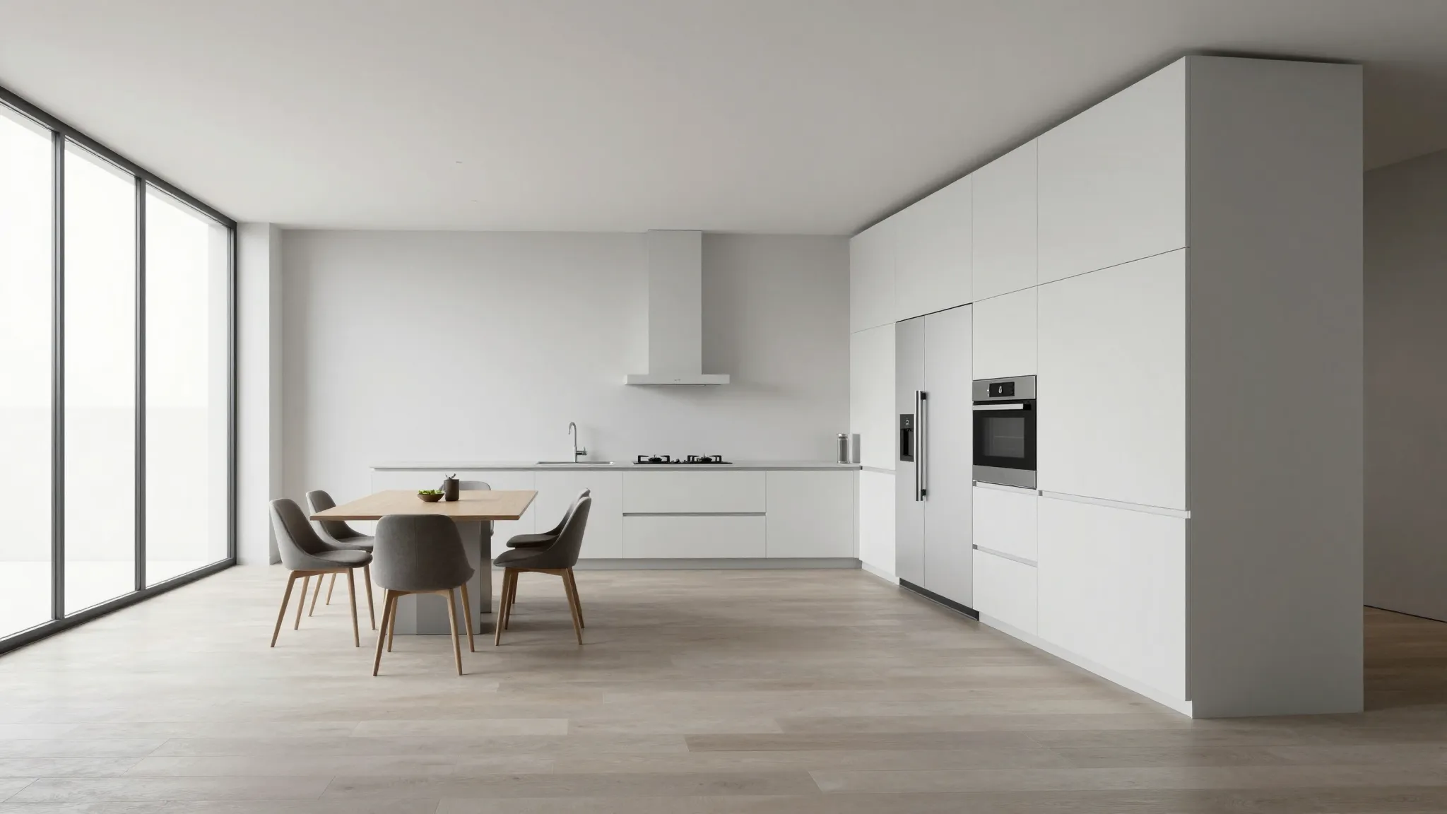 Modern minimalist kitchen interior, 3x6 meters. Front 3m wal...