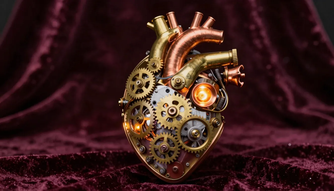 Intricate steampunk mechanical heart made of polished brass ...