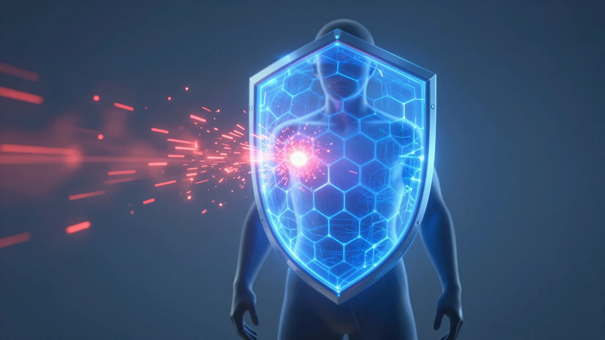 A conceptual illustration of a human silhouette protected by...