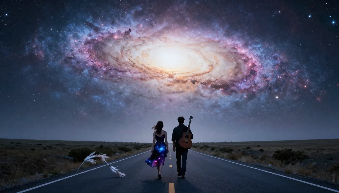 Epic night scene on a lonely road. A highway stretching into...