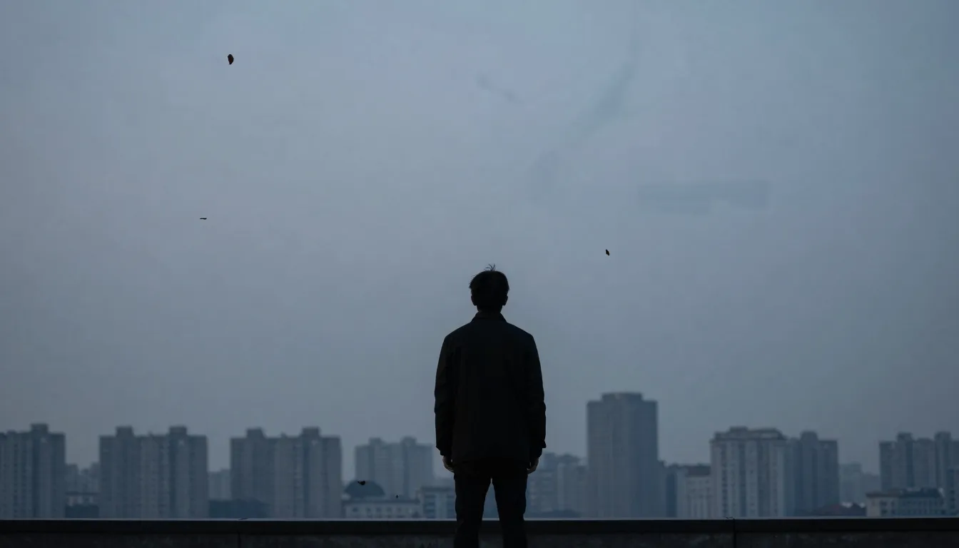 A silhouette of a person standing alone against a backdrop o...