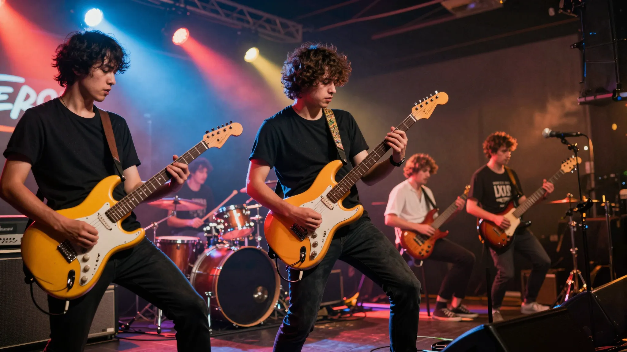 A dynamic fusion of a rock concert and a jazz band, electric...