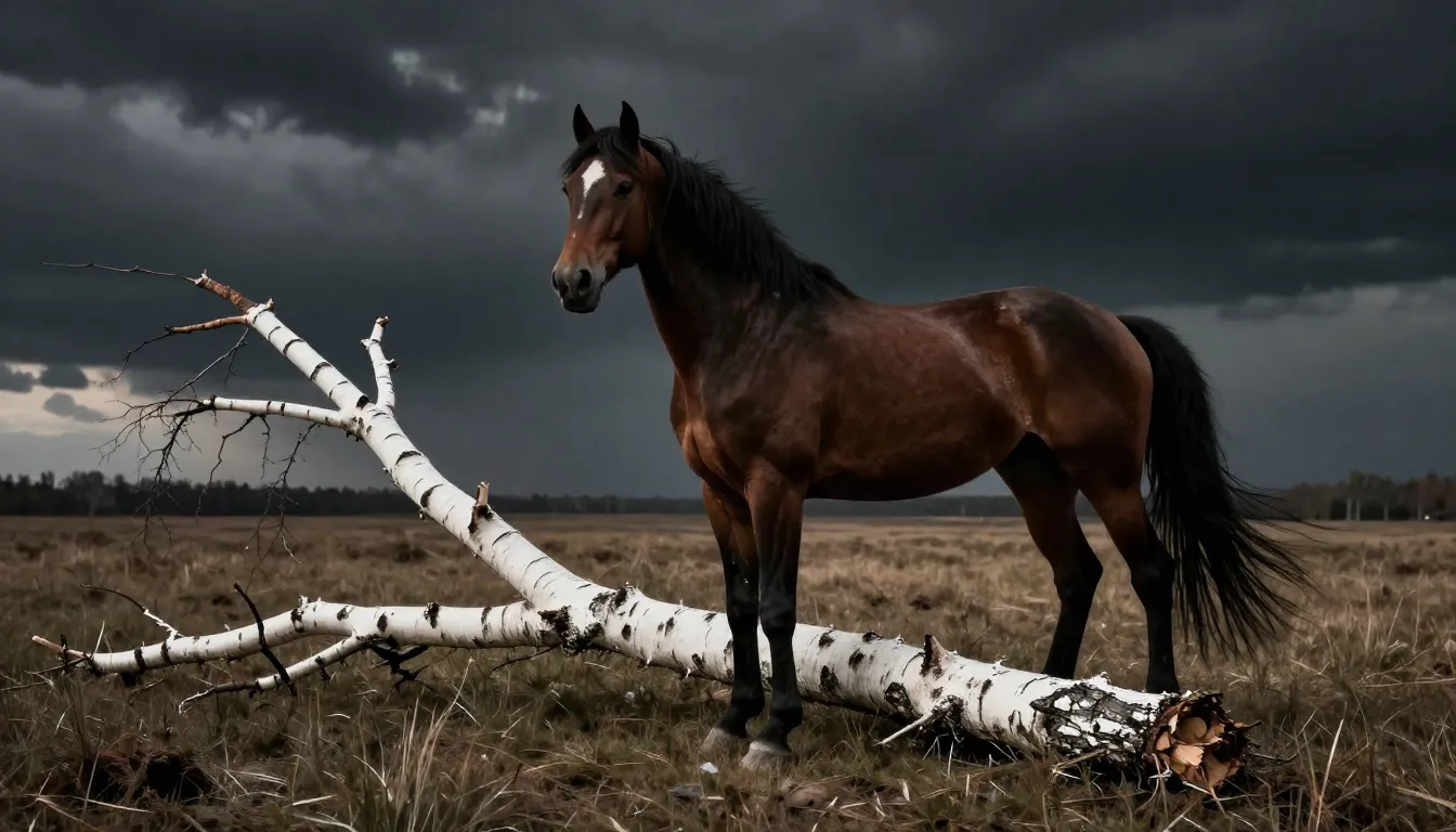 Dramatic hip-hop album cover, a majestic horse in a vast fie...