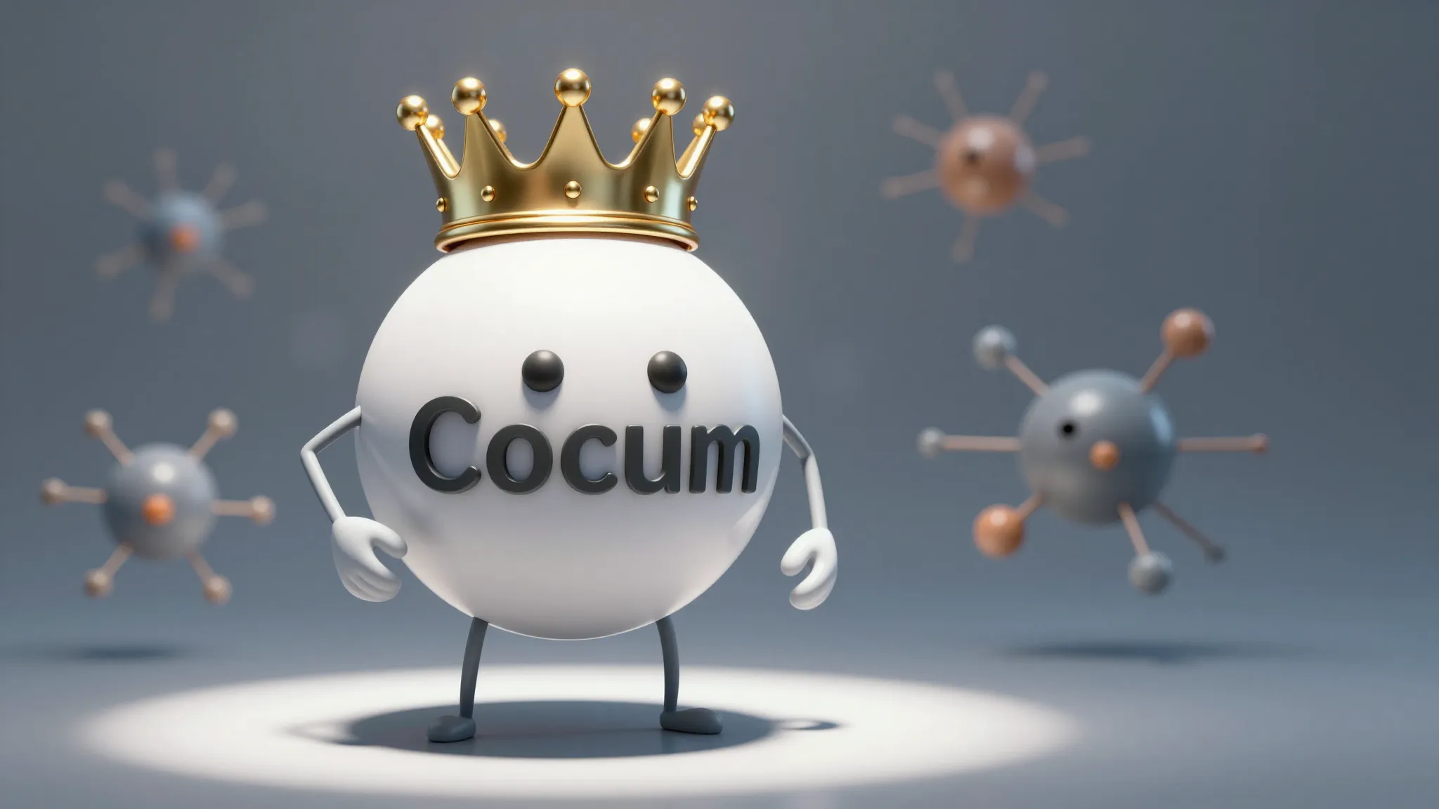 A majestic calcium atom with a golden crown, standing in the...