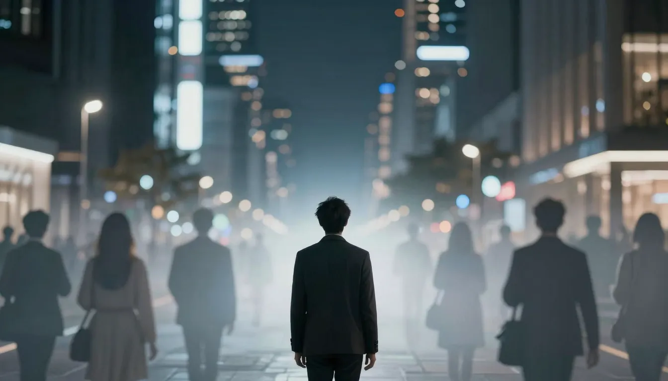 A lonely man in a modern city looking for someone, abstract ...