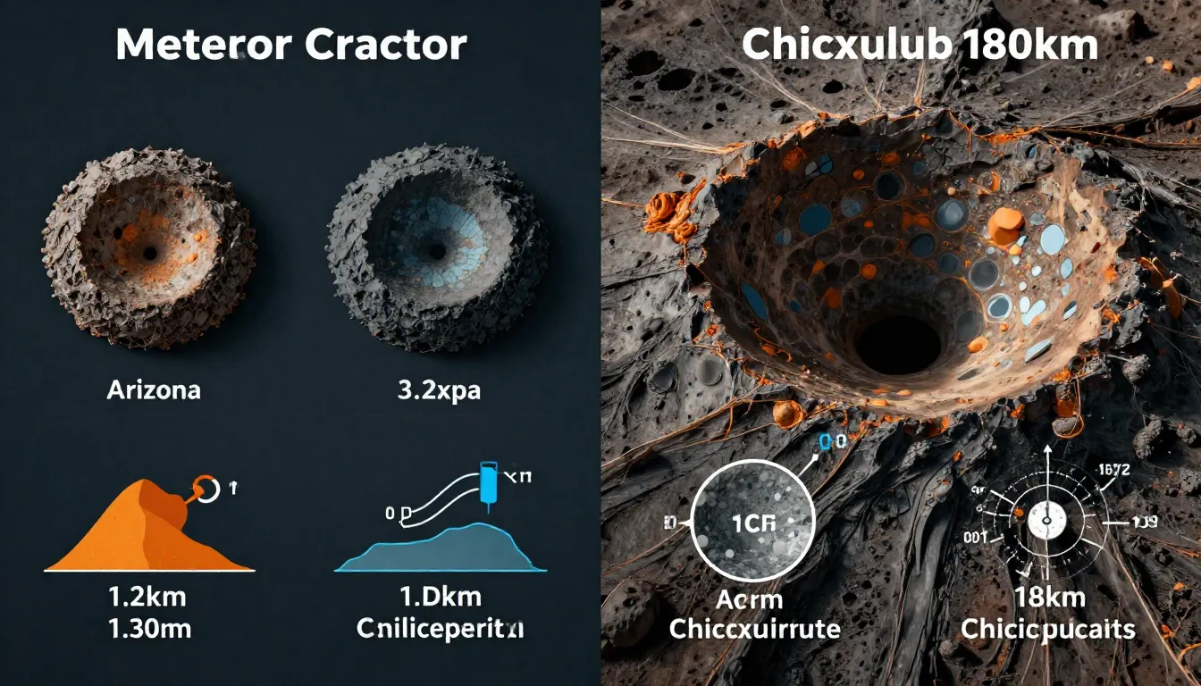 Infographic comparison of Meteor Crater in Arizona and Chicx...