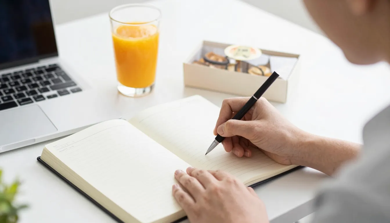 A professional and aesthetic photo of a person writing in a ...