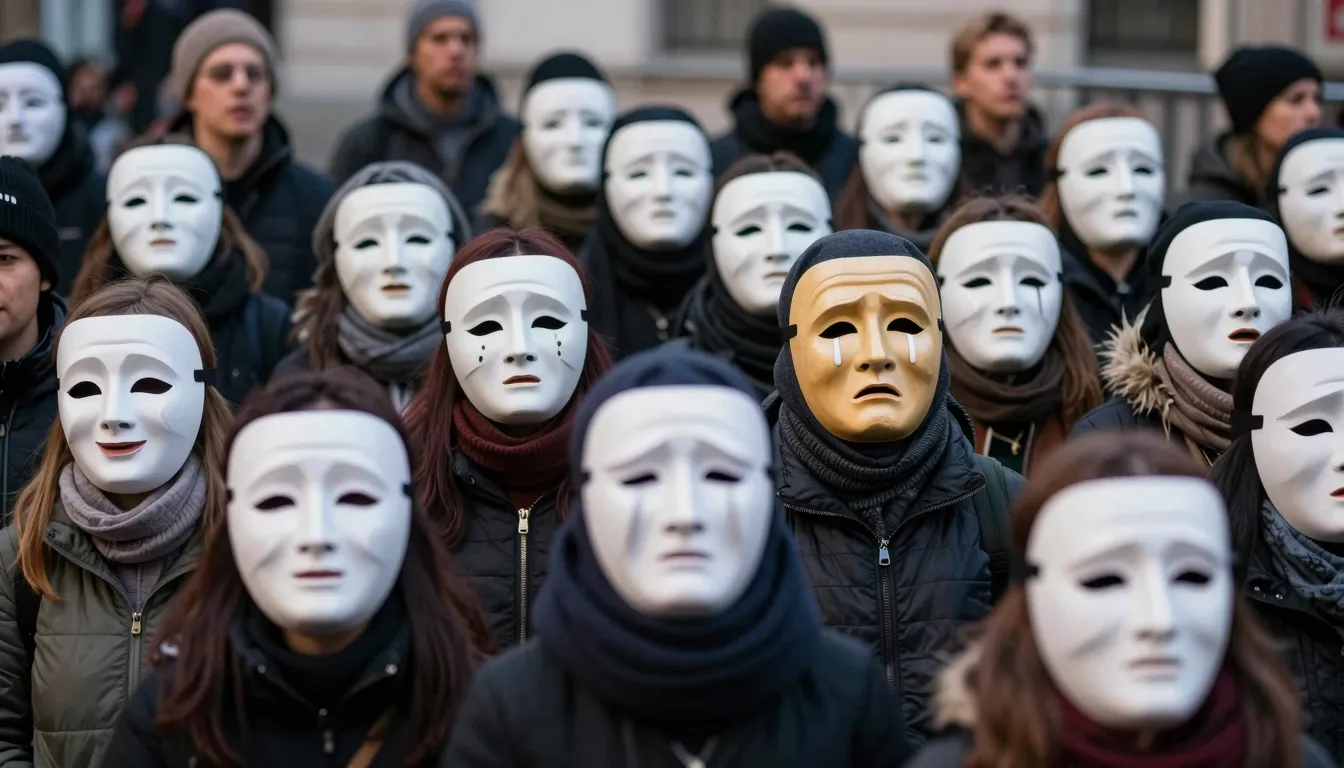 A wide shot of a diverse crowd in an urban setting, where ev...
