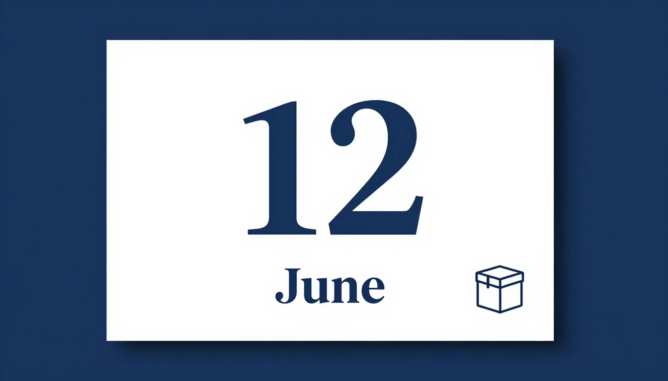 A minimalist announcement card with the number 12 and June w...