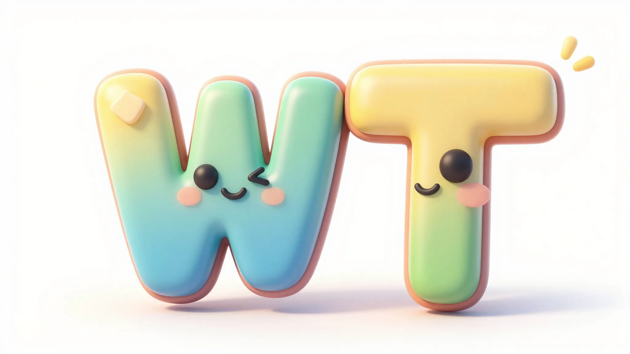 Cute 3D cartoon character representing the letters 'WT', bri...