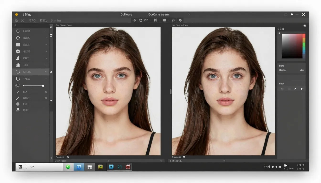 A professional photo editing interface showing a before and ...