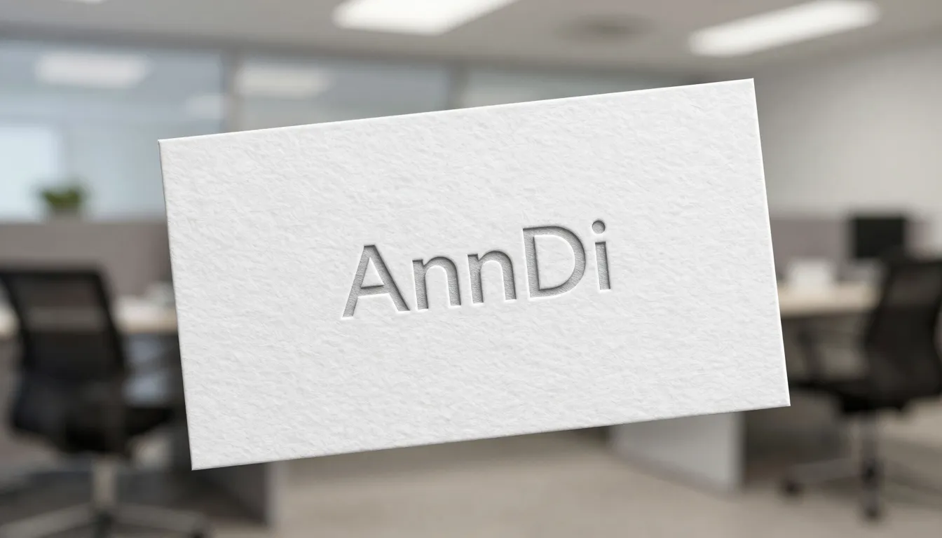 Premium business card mockup for 'AnnDi', thick textured whi...