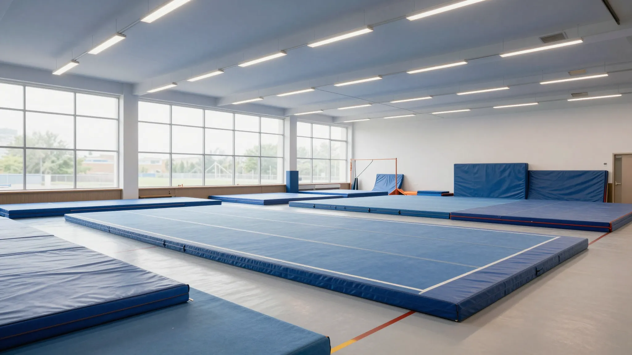Modern bright sports hall for gymnastics and cheerleading, b...