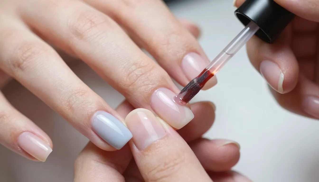 Close-up of a manicured hand with a professional nail form a...