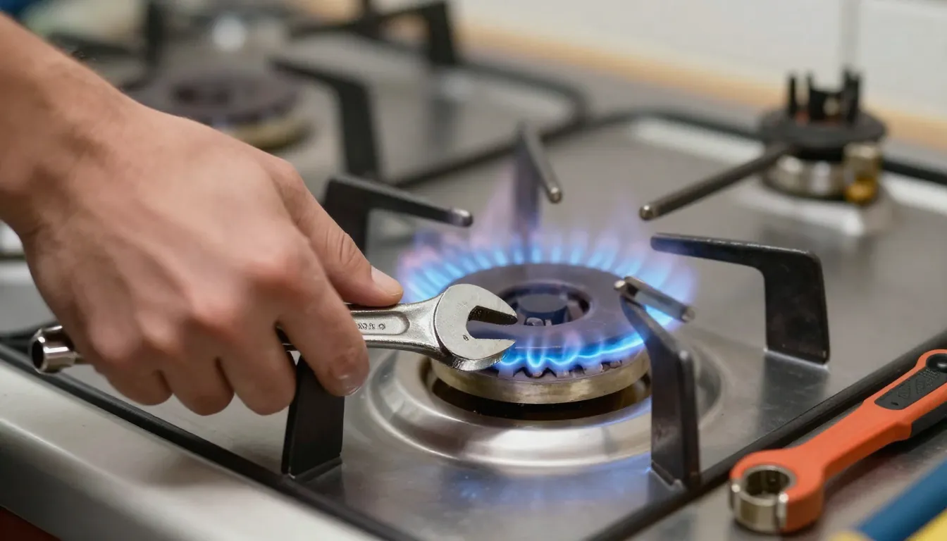 A close-up of a professional technician's hands safely adjus...