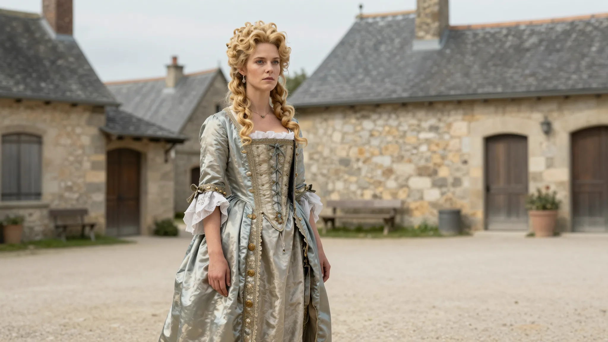 Beautiful blonde French noblewoman in a luxurious 17th-centu...