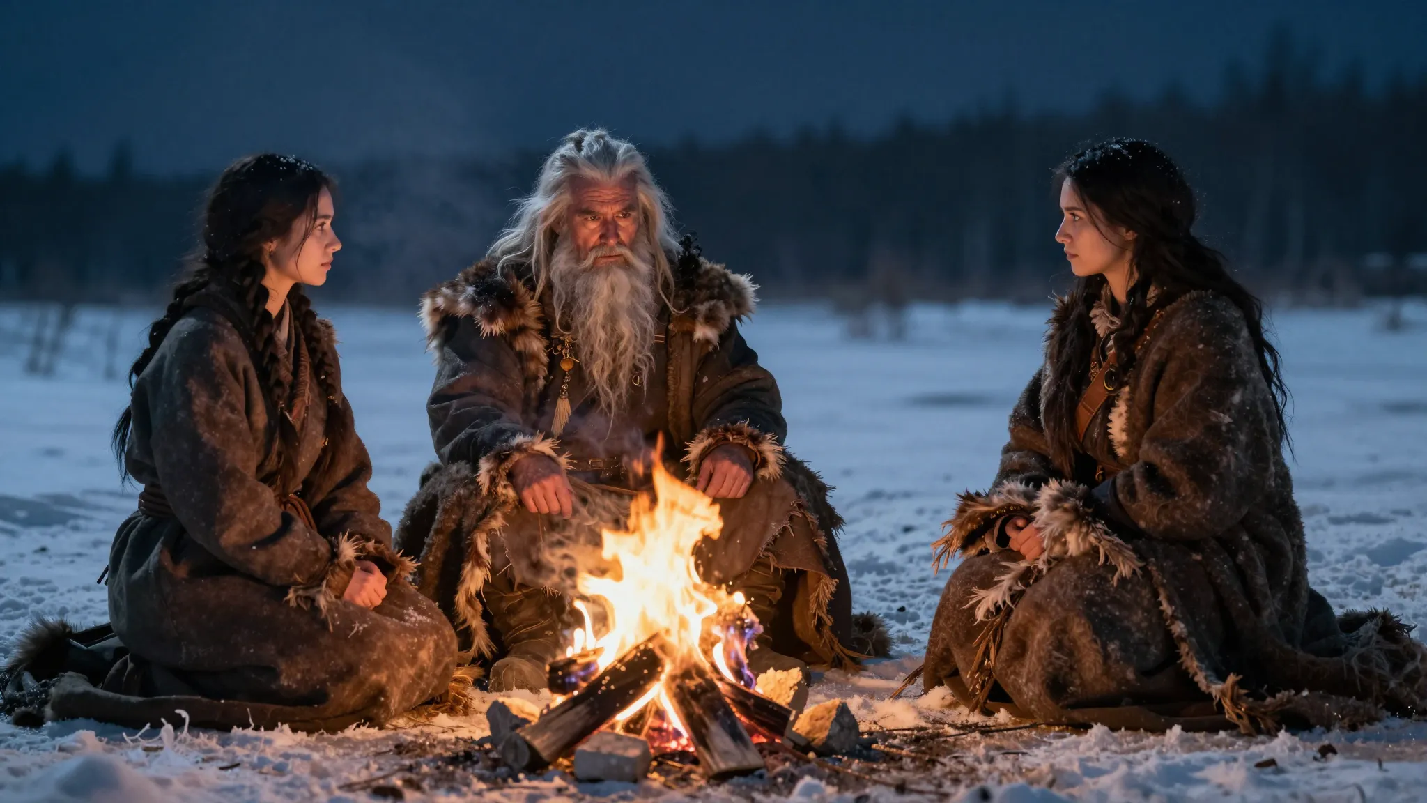 An ancient Siberian sorcerer with a long beard and tattered ...